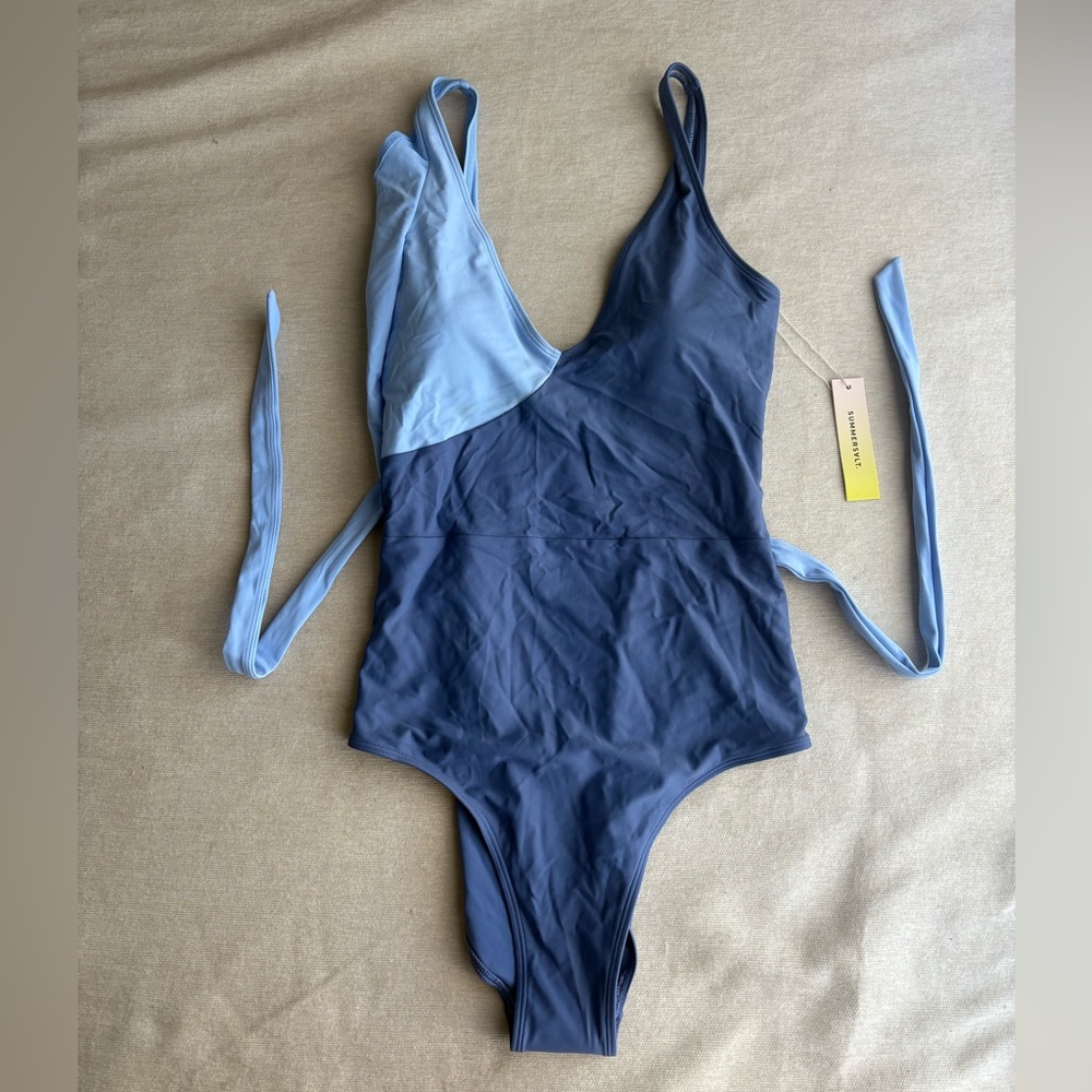 summersalt Two-Tone Navy and Light Blue One-Piece Swimsuit